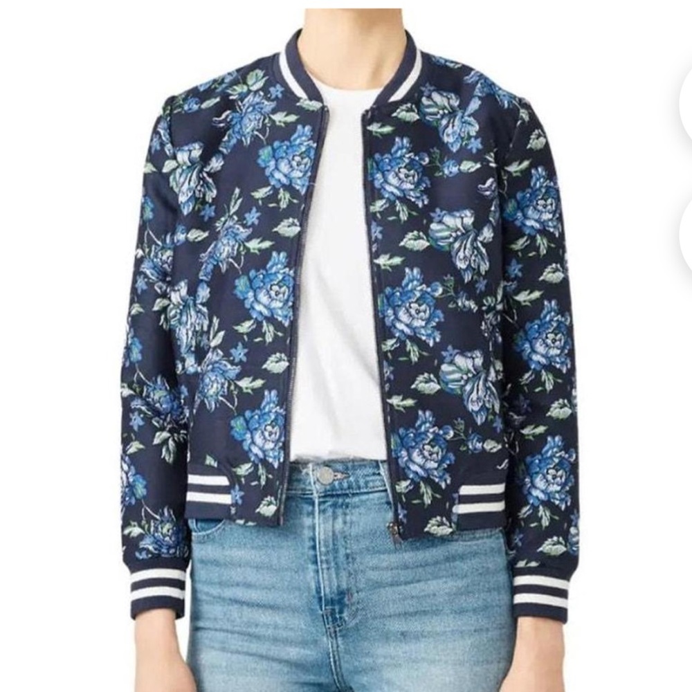 BB Dakota Navy Floral Bomber Jacket - Women's Blue Floral Print